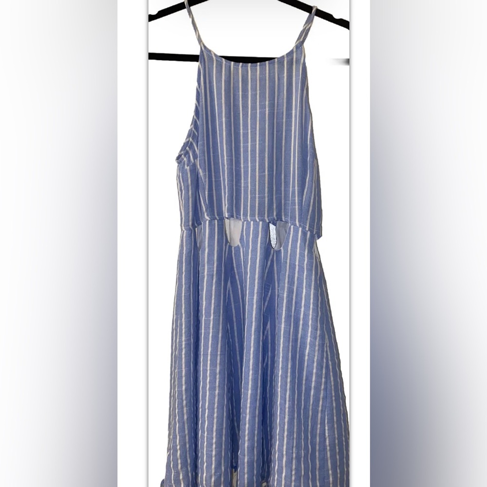 Love Riche Blue and White Striped Sleeveless Midi Dress